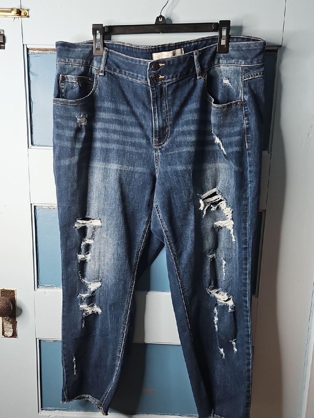 Cato Distressed Destroyed Dark Blue High Rise Ripped Jeans 18W